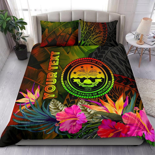 Federated States Of Micronesia Polynesian Personalised Bedding Set - Hibiscus And Banana Leaves