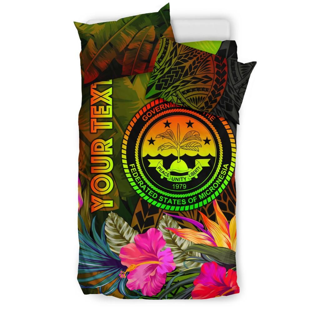 Federated States Of Micronesia Polynesian Personalised Bedding Set - Hibiscus And Banana Leaves