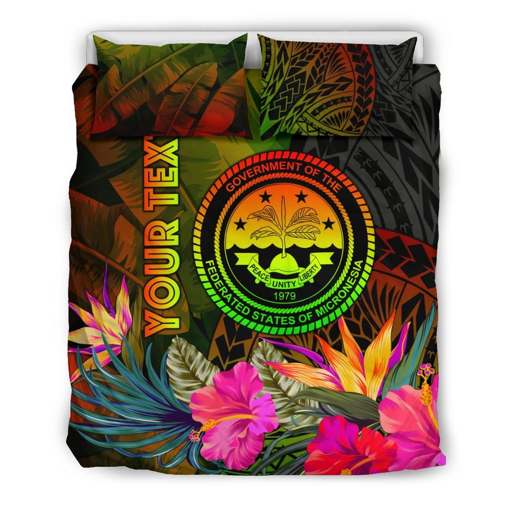 Federated States Of Micronesia Polynesian Personalised Bedding Set - Hibiscus And Banana Leaves