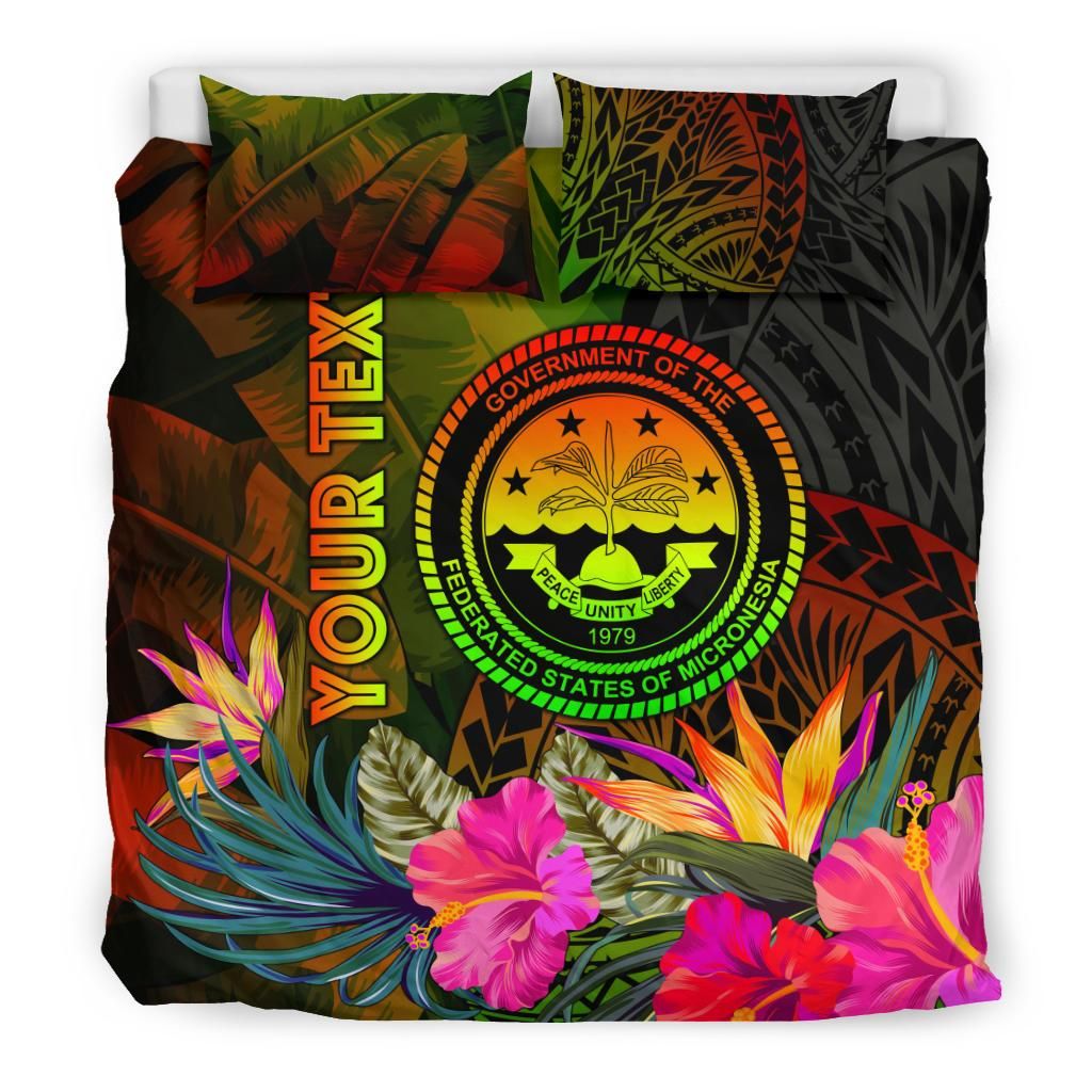 Federated States Of Micronesia Polynesian Personalised Bedding Set - Hibiscus And Banana Leaves