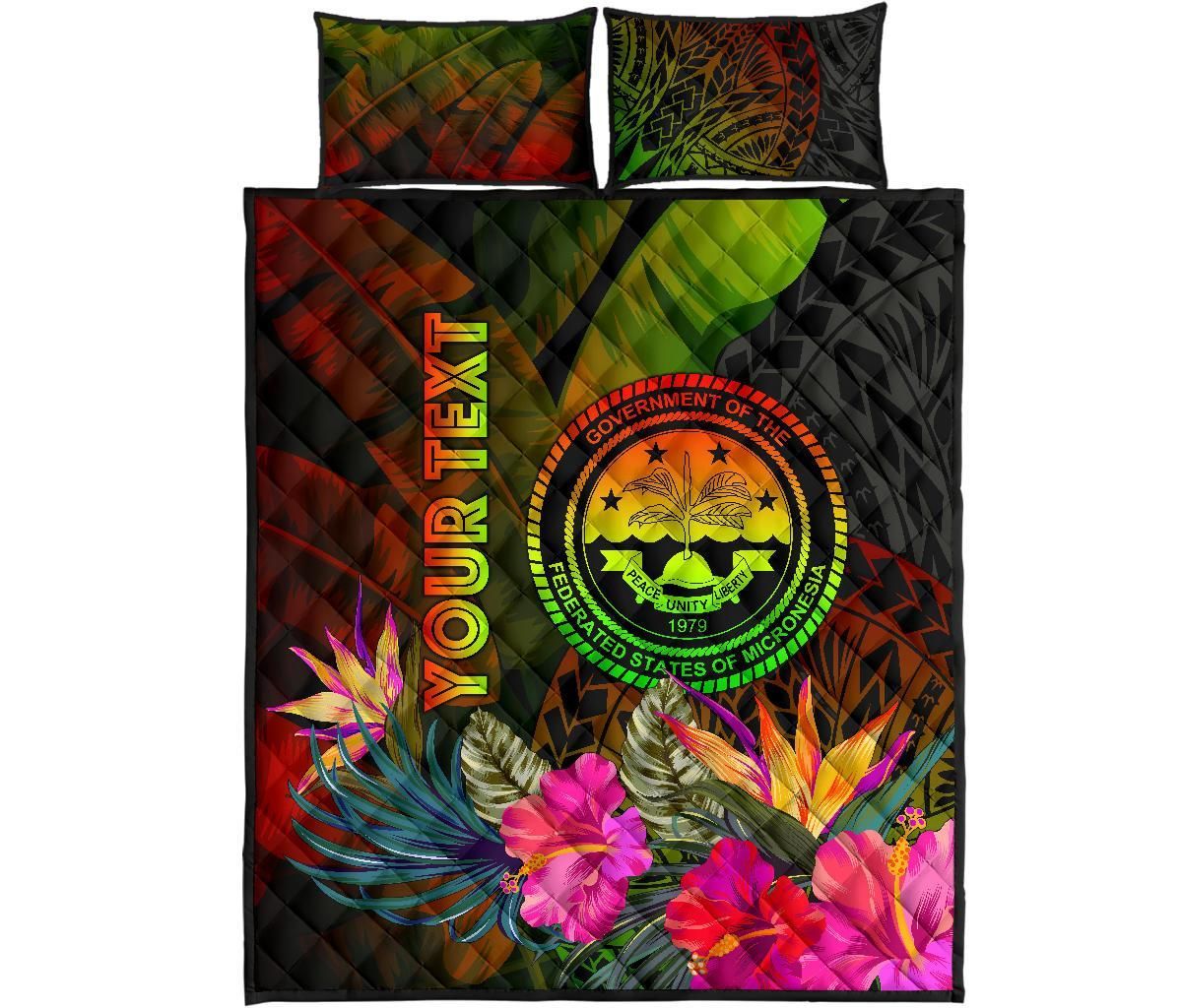 Federated States of Micronesia Polynesian Personalised Quilt Bed Set - Hibiscus and Banana Leaves