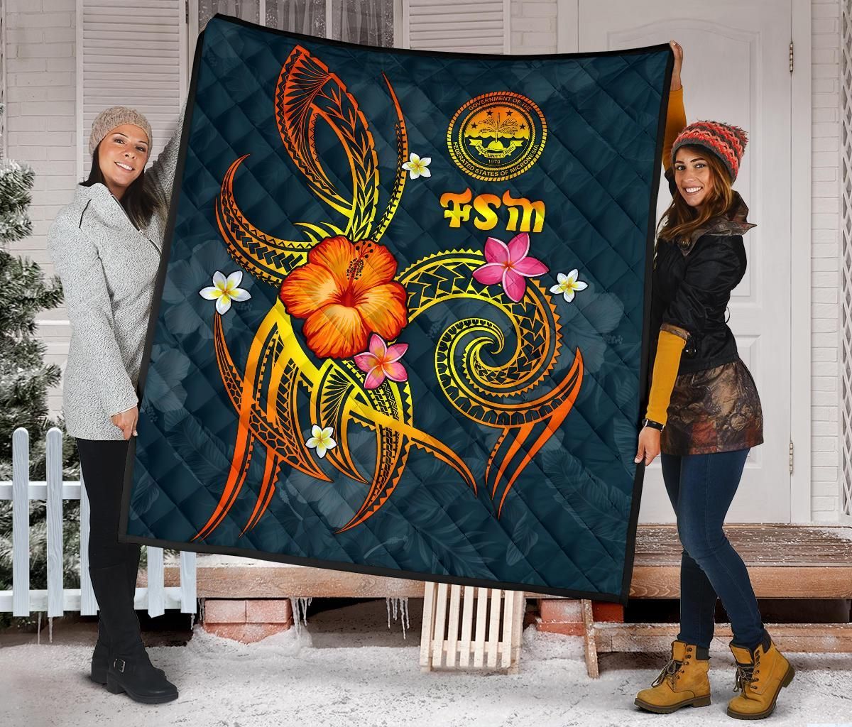 Federated States of Micronesia Polynesian Premium Quilt - Legend of FSM (Blue)