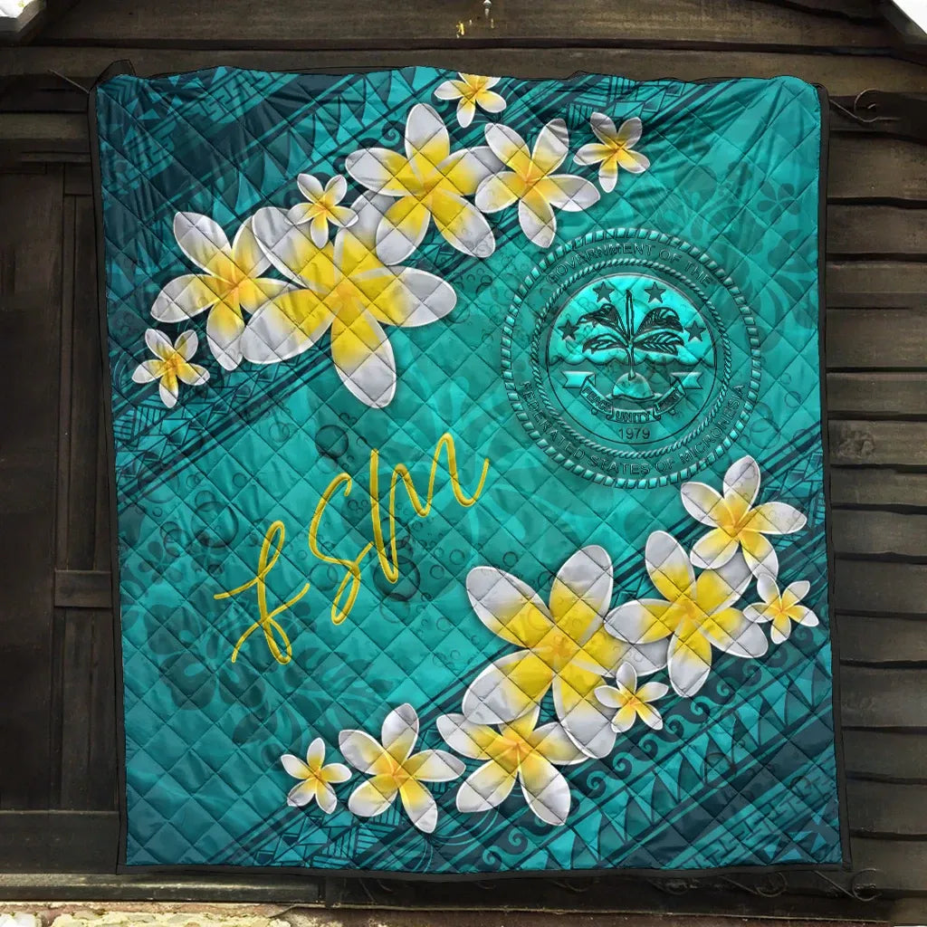 Federated States Of Micronesia Polynesian Quilt - Plumeria With Blue Ocean