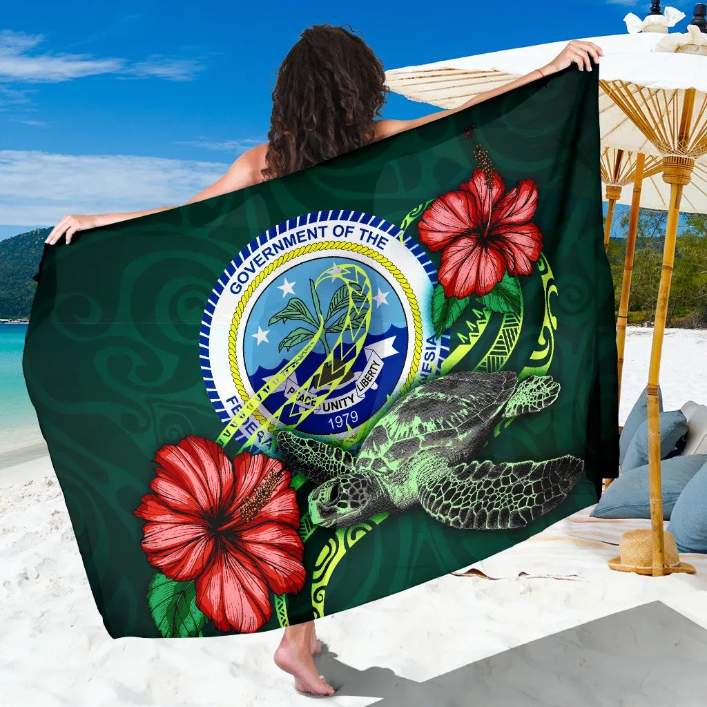 Federated States of Micronesia Polynesian Sarong - Green Turtle Hibiscus