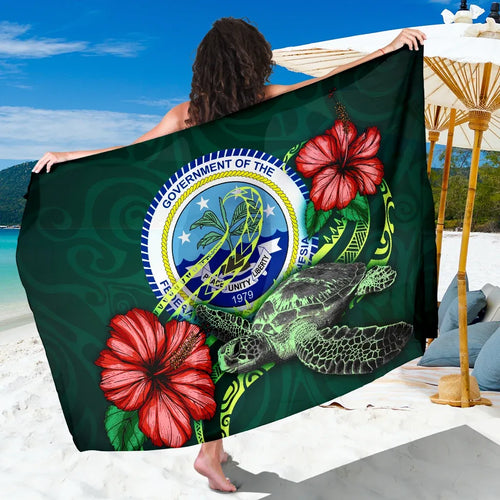 Federated States of Micronesia Polynesian Sarong - Green Turtle Hibiscus