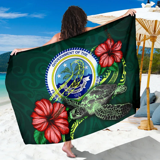Federated States of Micronesia Polynesian Sarong - Green Turtle Hibiscus