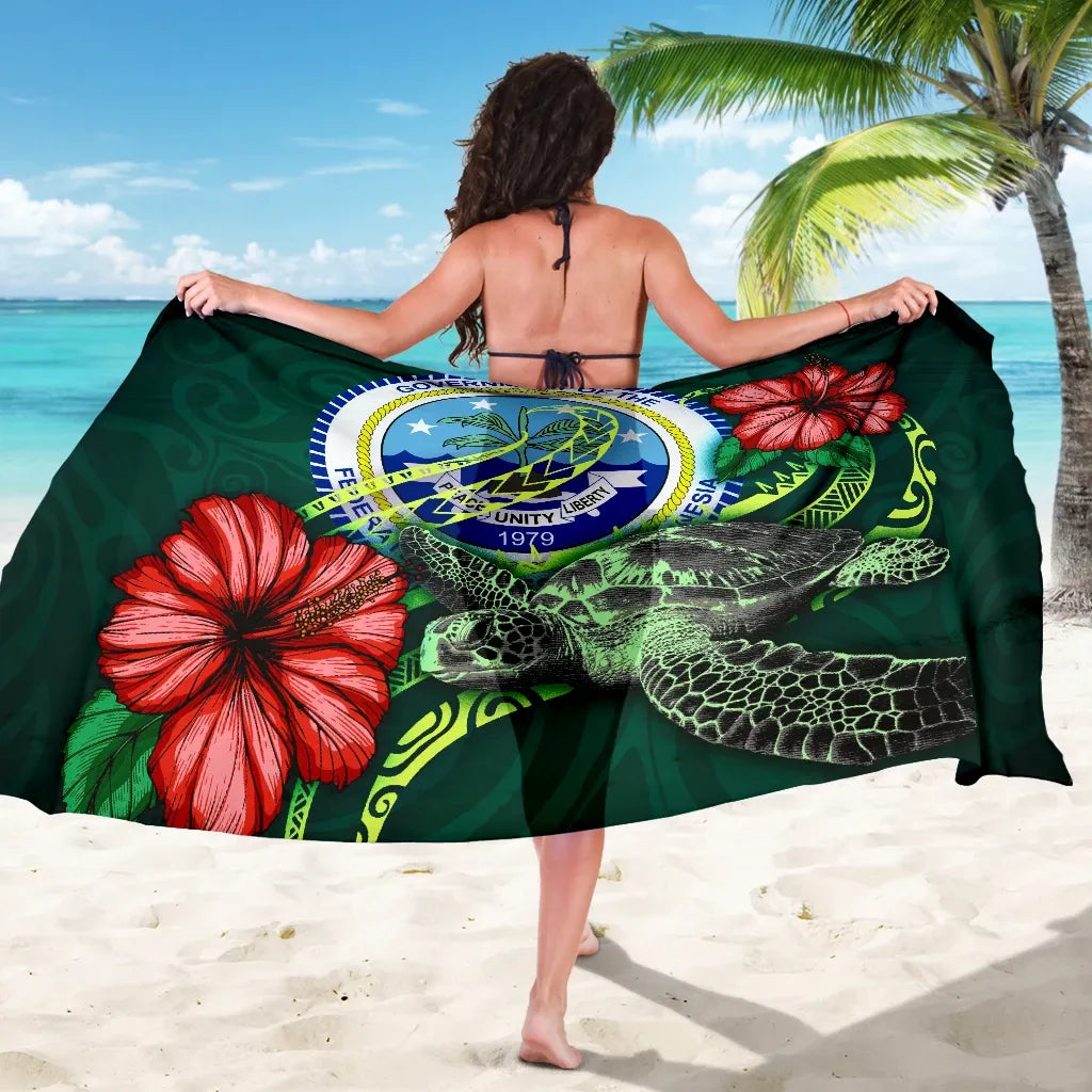 Federated States of Micronesia Polynesian Sarong - Green Turtle Hibiscus