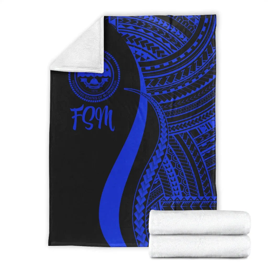Federated States of Micronesia Premium Blanket - Blue Polynesian Tentacle Tribal Pattern