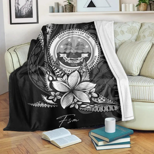 Federated States of Micronesia Premium Blanket - Fish With Plumeria Flowers Style