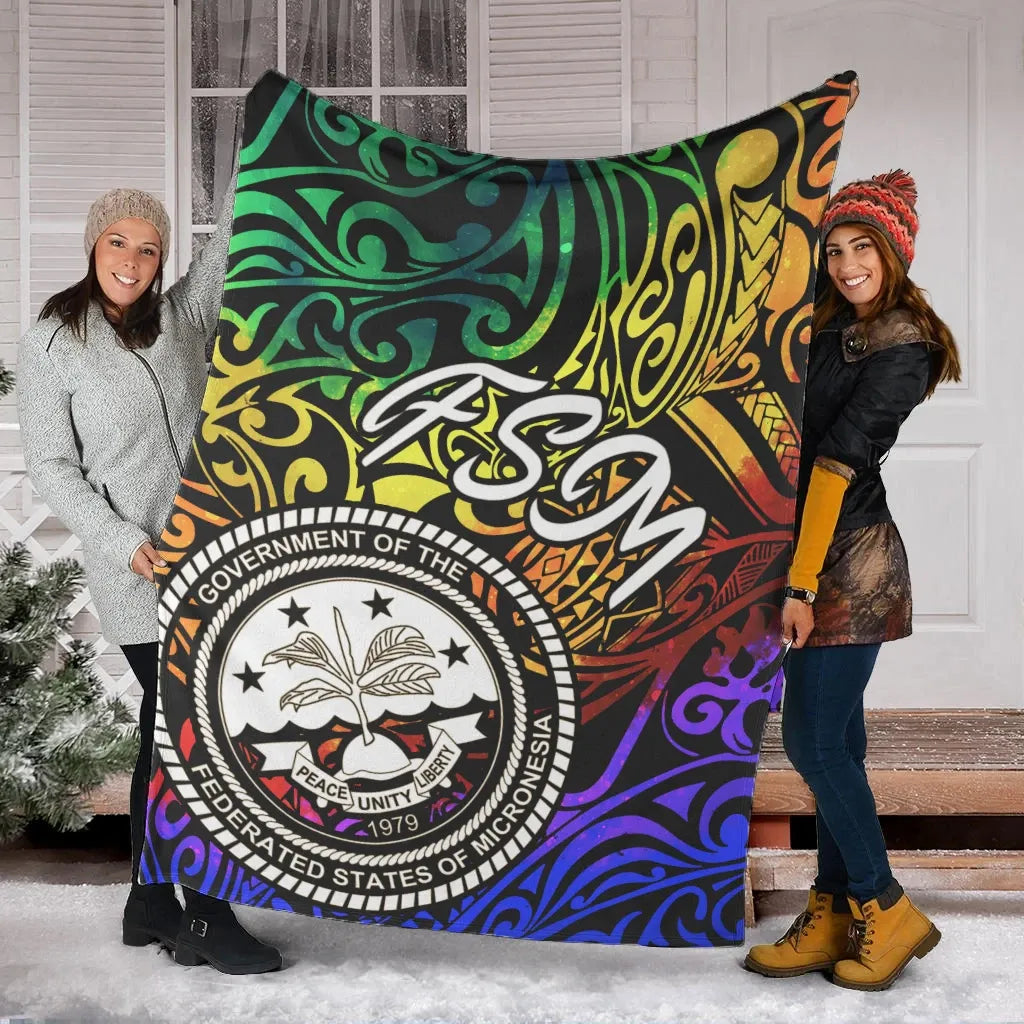 Federated States of Micronesia Premium Blanket - Rainbow Polynesian Pattern