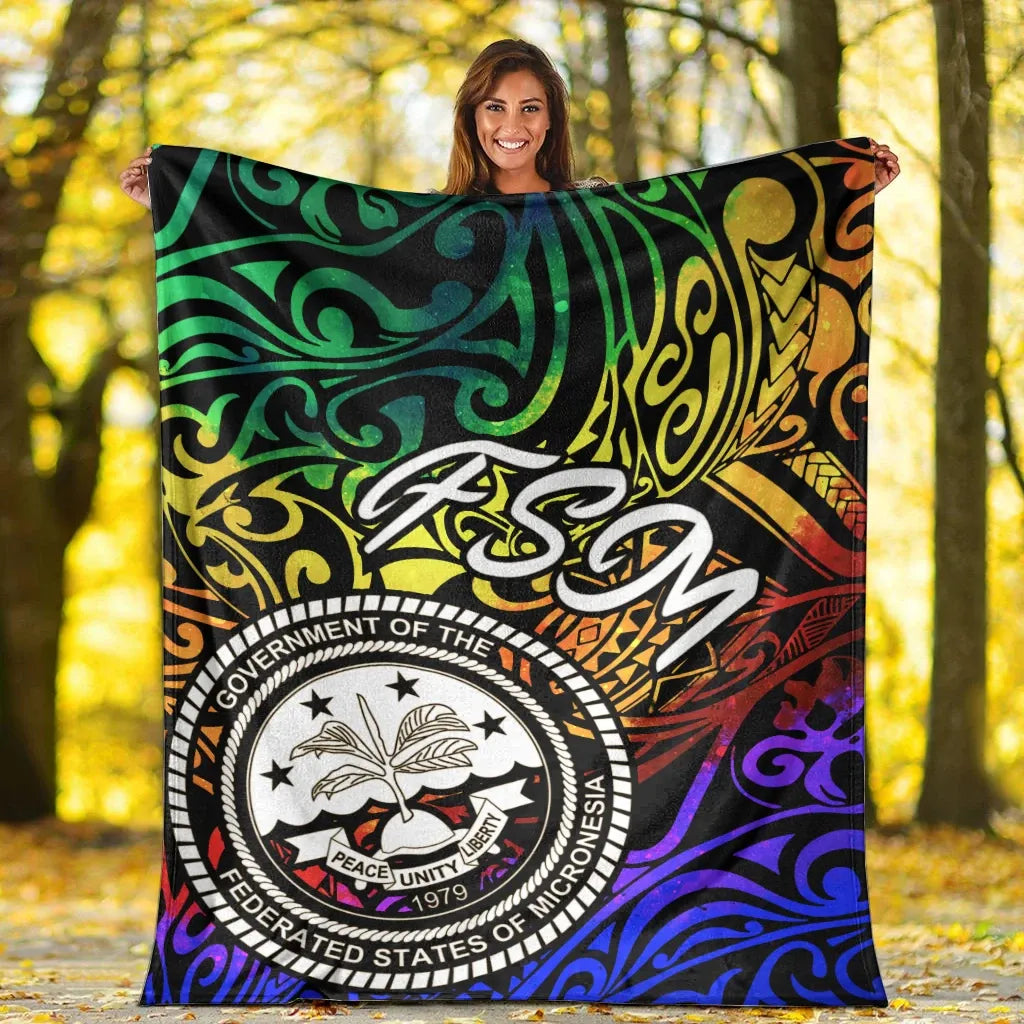 Federated States of Micronesia Premium Blanket - Rainbow Polynesian Pattern