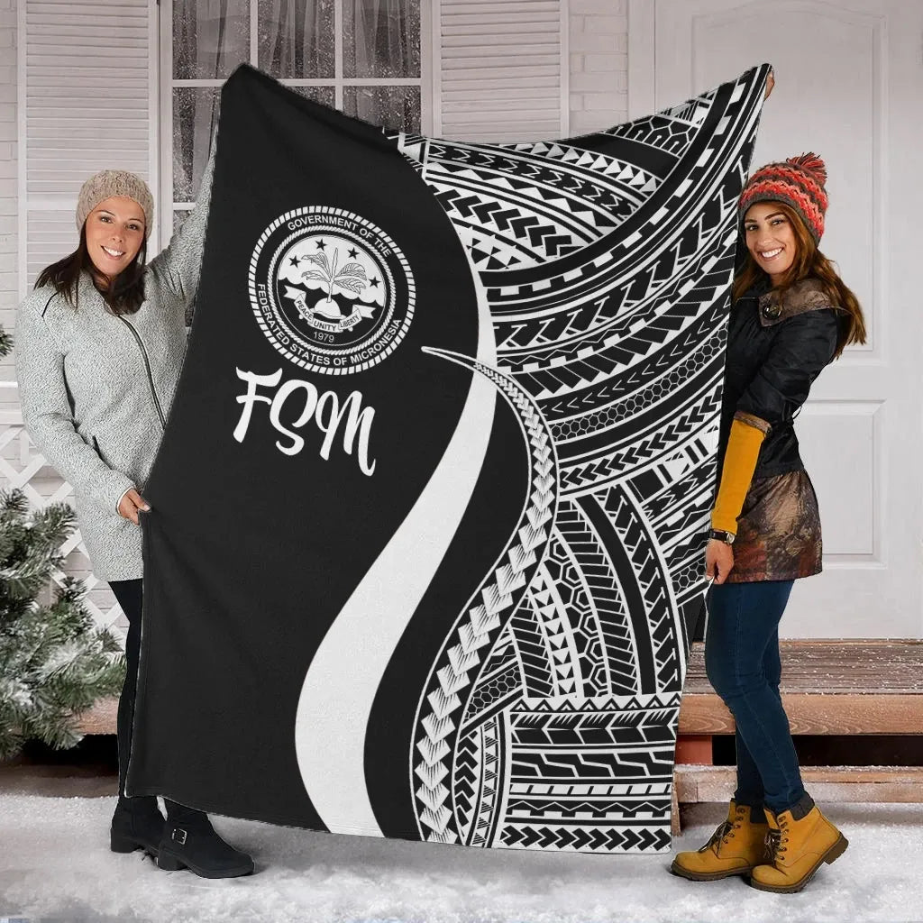 Federated States of Micronesia Premium Blanket - White Polynesian Tentacle Tribal Pattern