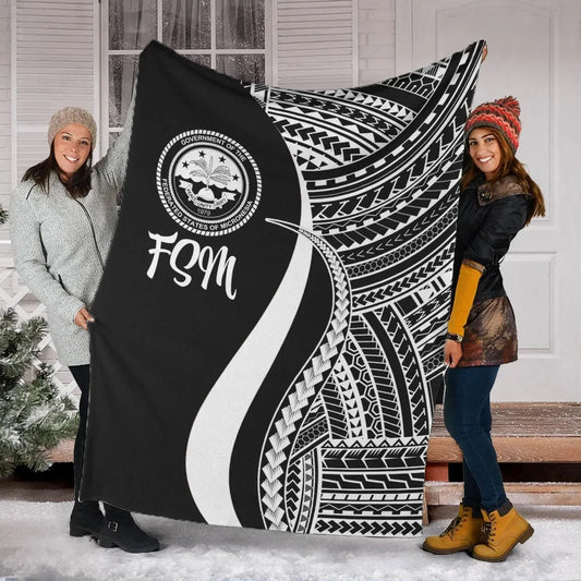 Federated States of Micronesia Premium Blanket - White Polynesian Tentacle Tribal Pattern