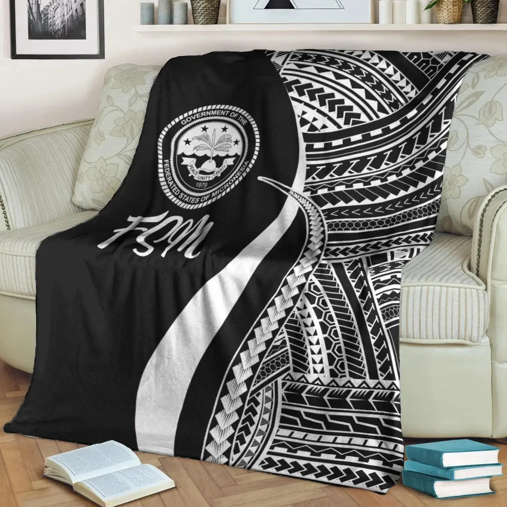 Federated States of Micronesia Premium Blanket - White Polynesian Tentacle Tribal Pattern
