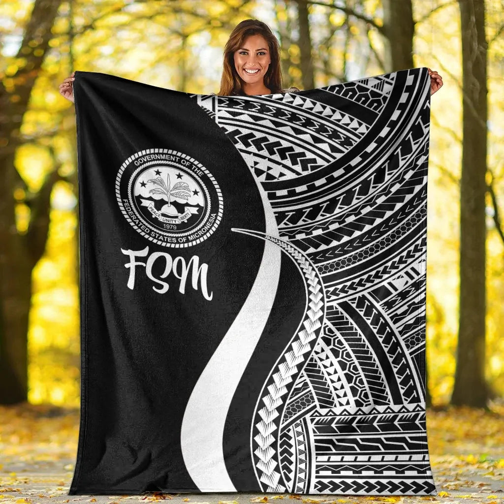 Federated States of Micronesia Premium Blanket - White Polynesian Tentacle Tribal Pattern
