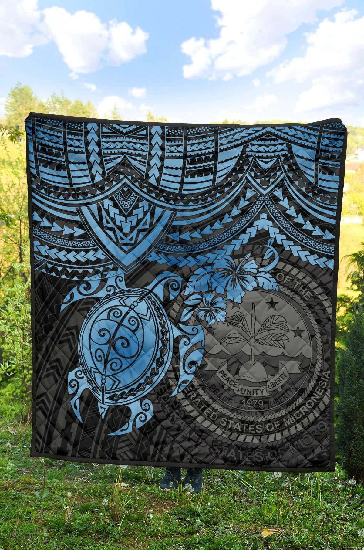 Federated States Of Micronesia Premium Quilt - Federated States Of Micronesia Seal & Blue Turtle Hibiscus