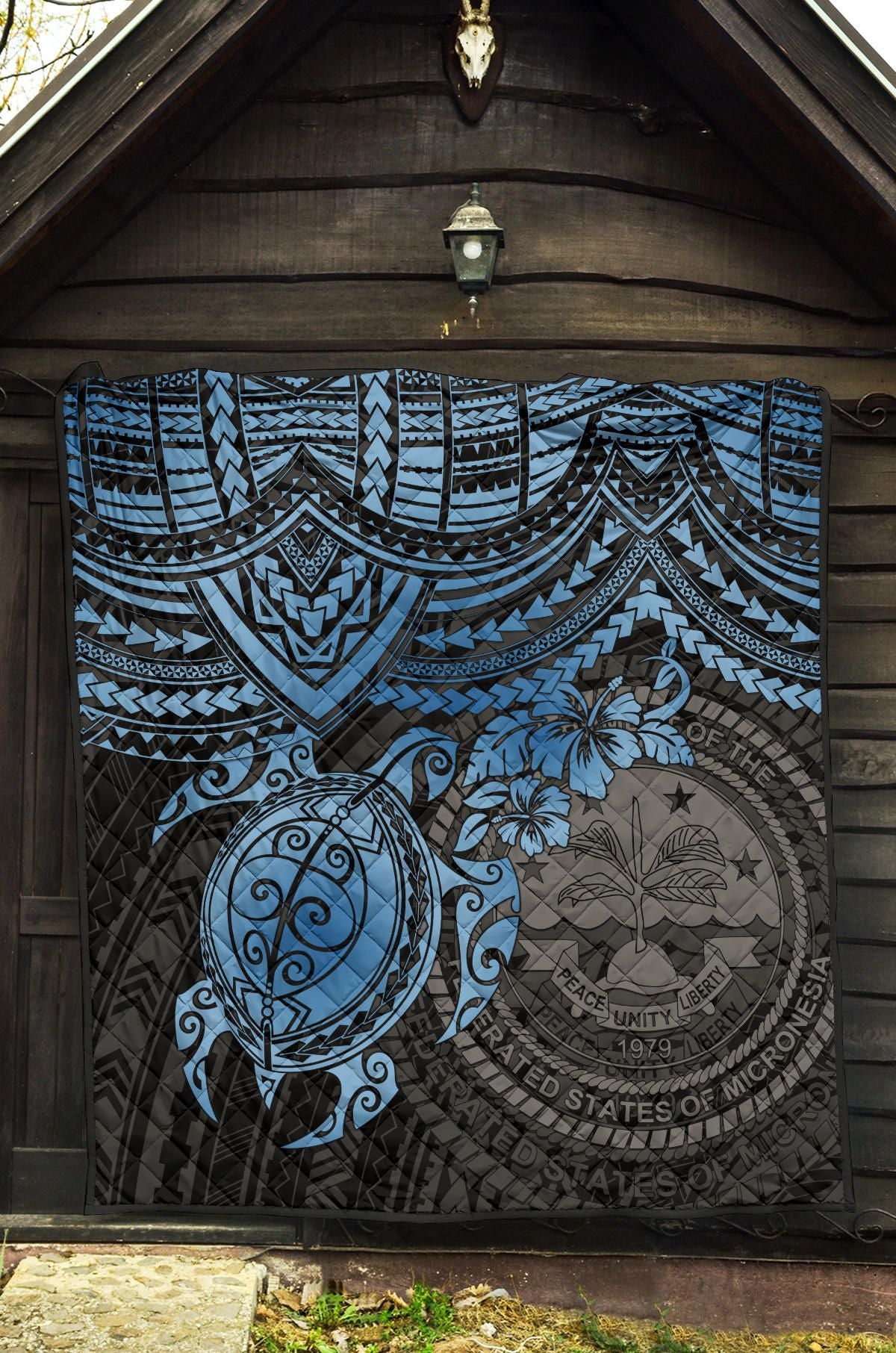 Federated States Of Micronesia Premium Quilt - Federated States Of Micronesia Seal & Blue Turtle Hibiscus