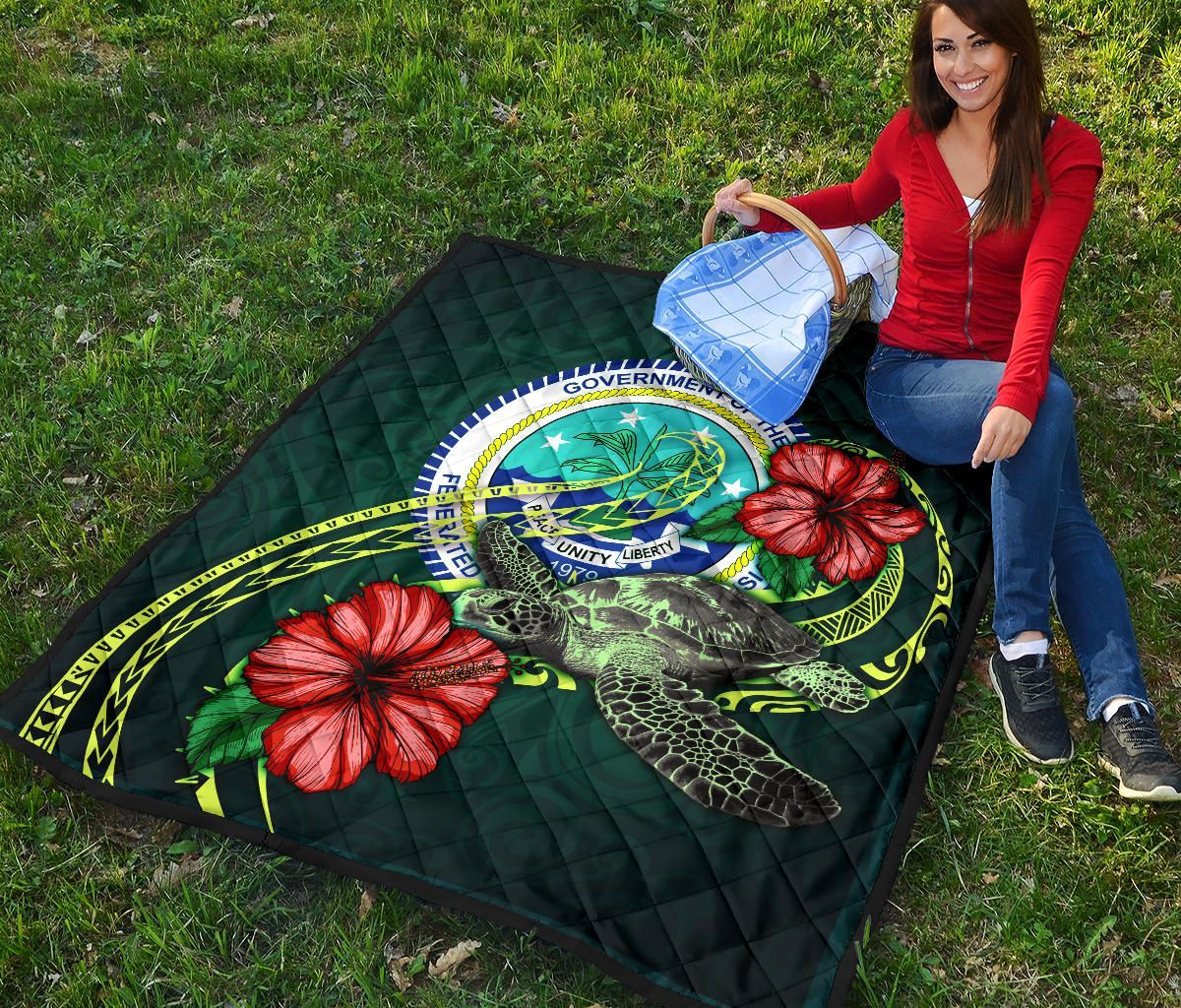 Federated States of Micronesia Premium Quilt - Green Turtle Hibiscus