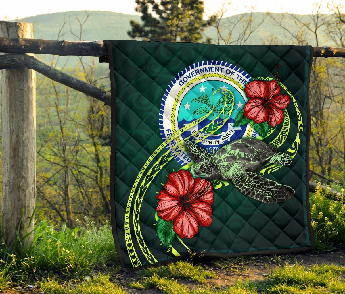 Federated States of Micronesia Premium Quilt - Green Turtle Hibiscus