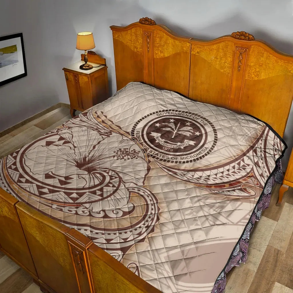 Federated States of Micronesia Premium Quilt - Hibiscus Flowers Vintage Style