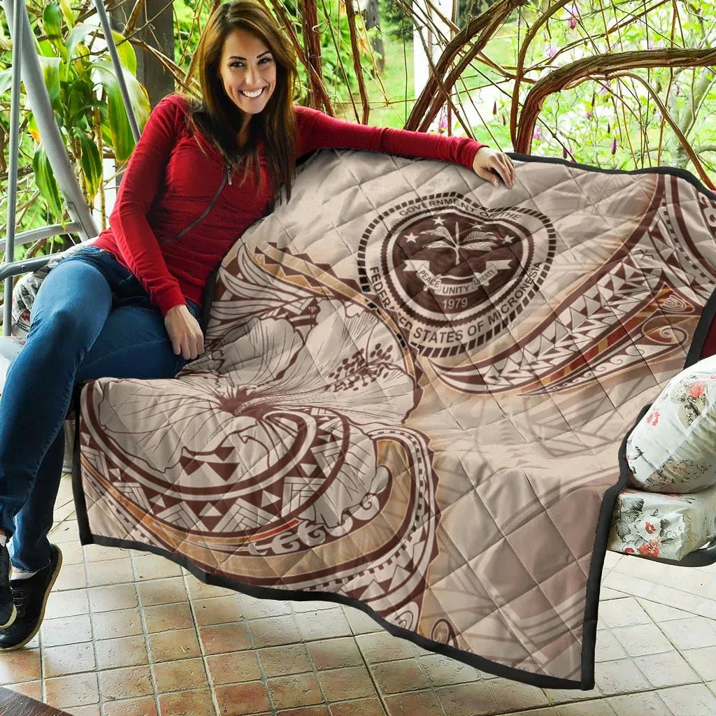Federated States of Micronesia Premium Quilt - Hibiscus Flowers Vintage Style