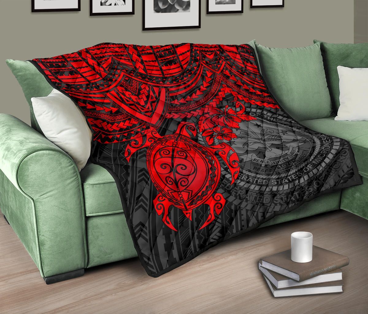 Federated States Of Micronesia Premium Quilt - Federated States Of Micronesia Seal & Red Turtle Hibiscus