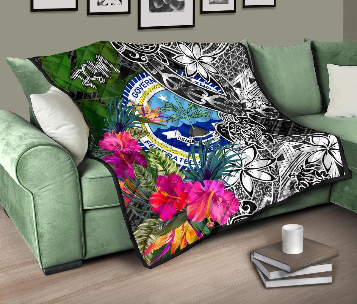 Federated States of Micronesia Premium Quilt - Turtle Plumeria Banana Leaf