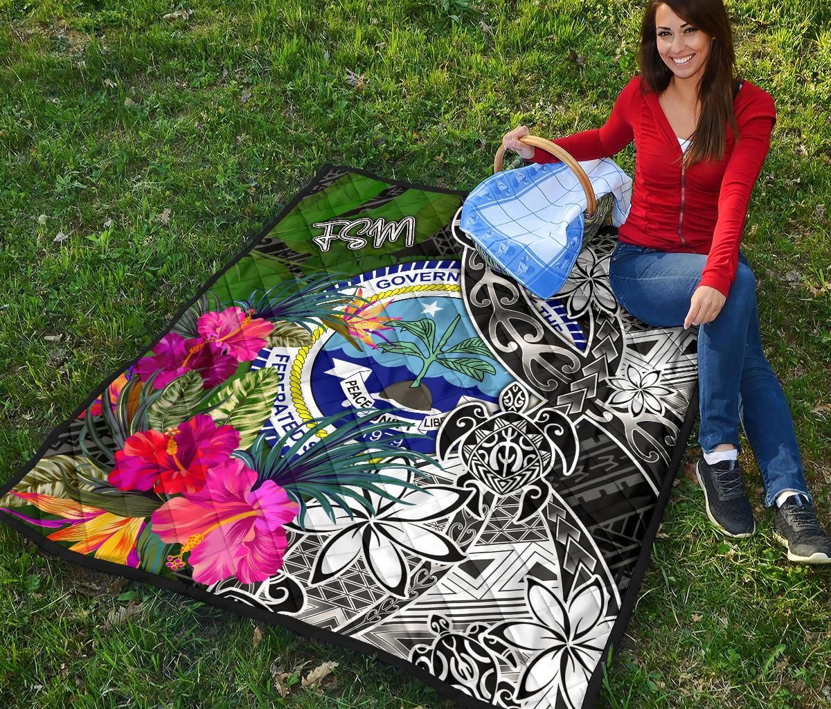Federated States of Micronesia Premium Quilt - Turtle Plumeria Banana Leaf