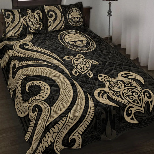 Federated States of Micronesia Quilt Bed Set - Gold Tentacle Turtle