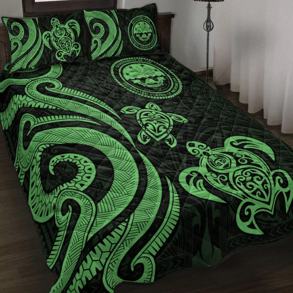 Federated States of Micronesia Quilt Bed Set - Green Tentacle Turtle