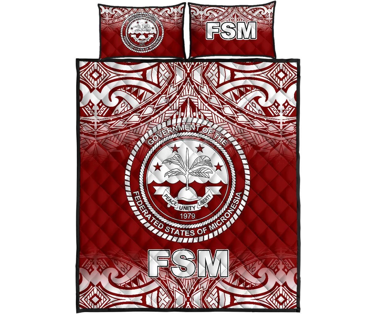 Federated States of Micronesia Quilt Bed Set - Federated States of Micronesia Seal Red Fog Style
