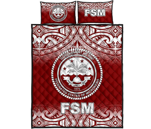 Federated States of Micronesia Quilt Bed Set - Federated States of Micronesia Seal Red Fog Style