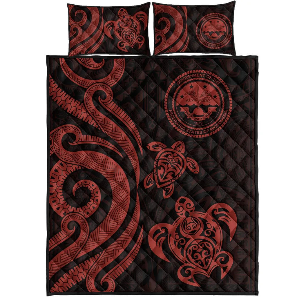Federated States of Micronesia Quilt Bed Set - Red Tentacle Turtle