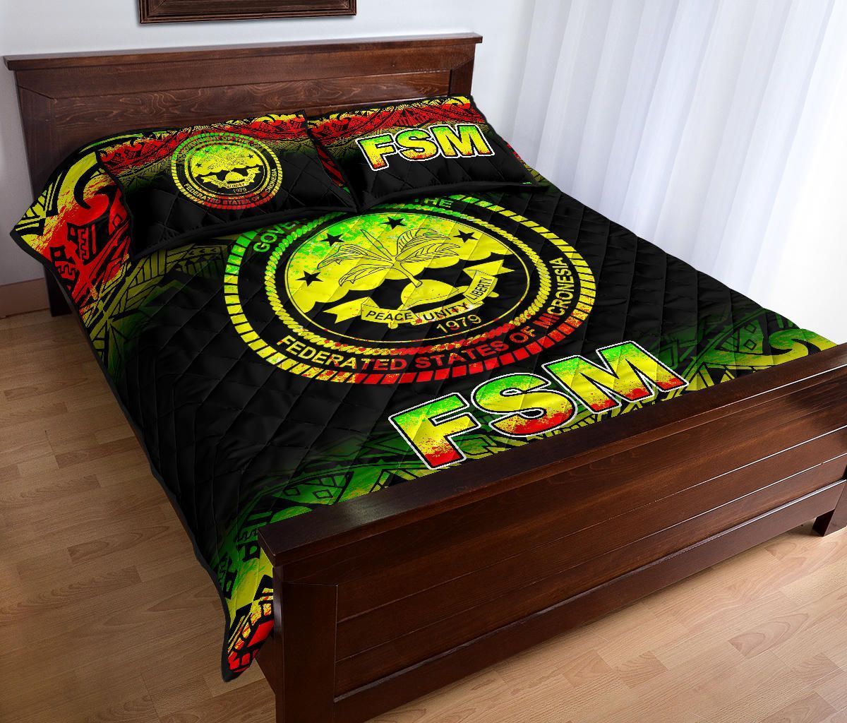 Federated States of Micronesia Quilt Bed Set - Federated States of Micronesia Seal Fog Style Reggae Version