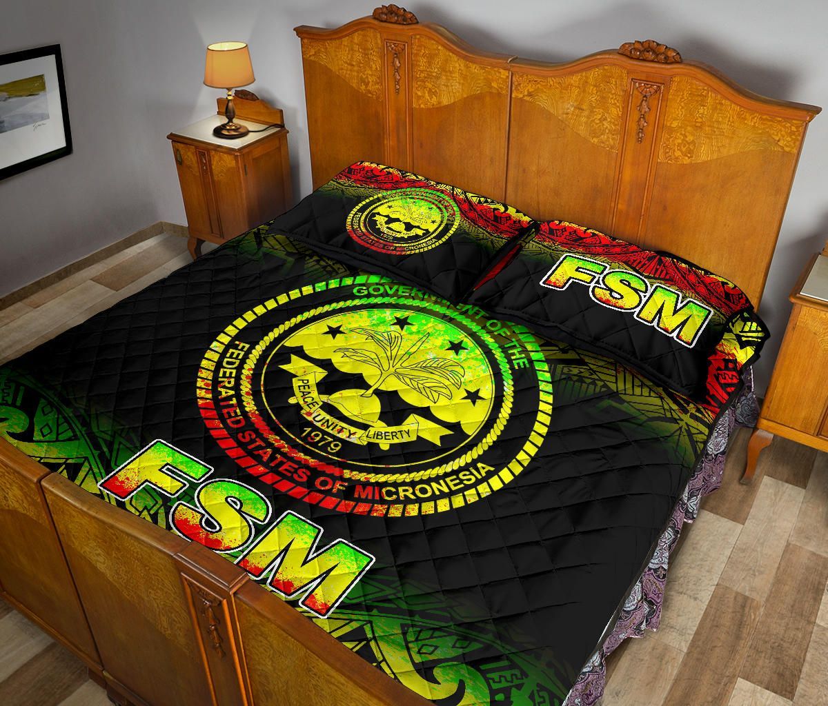 Federated States of Micronesia Quilt Bed Set - Federated States of Micronesia Seal Fog Style Reggae Version
