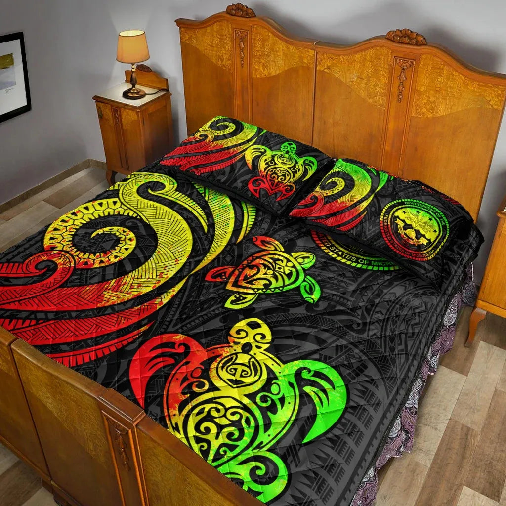 Federated States of Micronesia Quilt Bed Set - Reggae Tentacle Turtle
