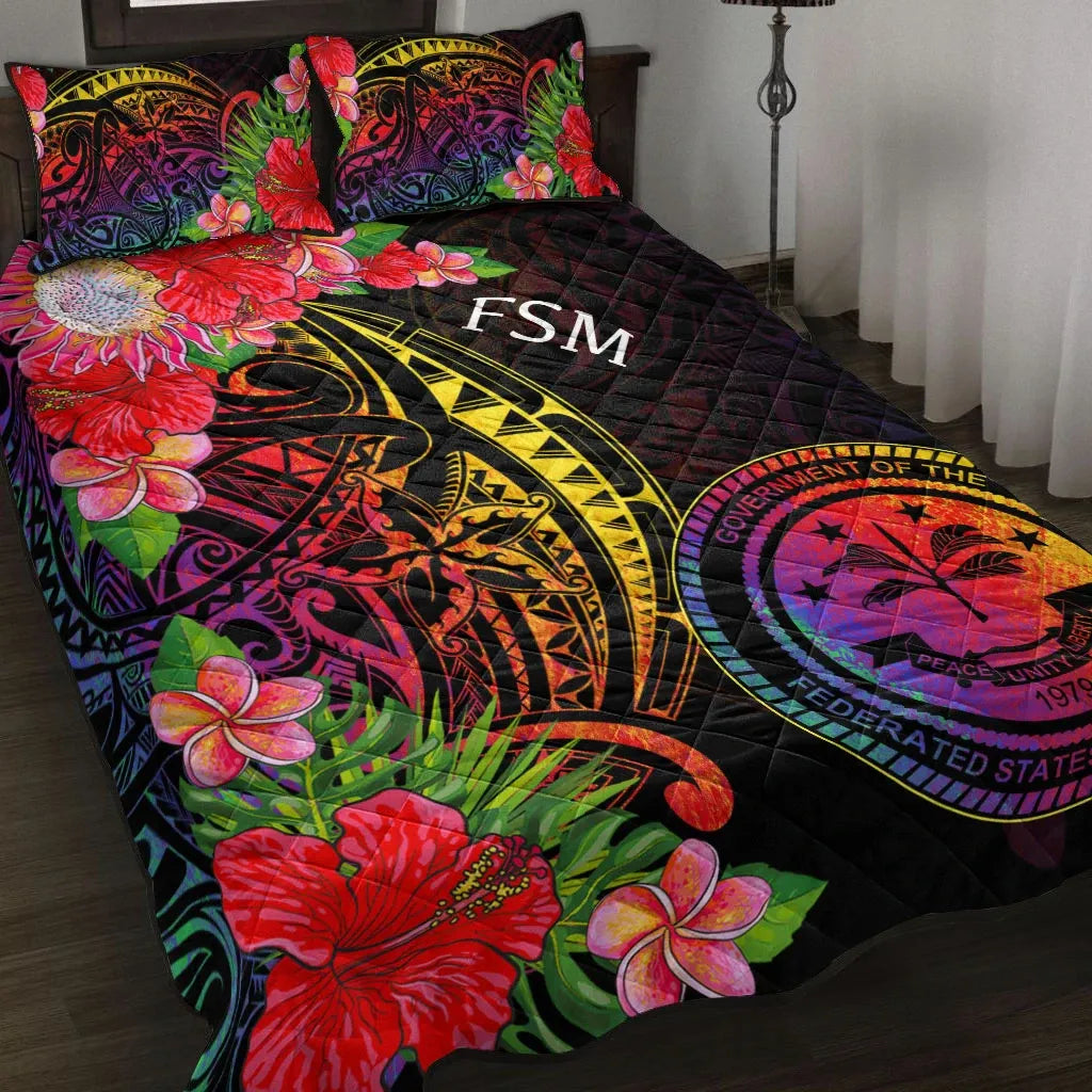 Federated States of Micronesia Quilt Bed Set - Tropical Hippie Style