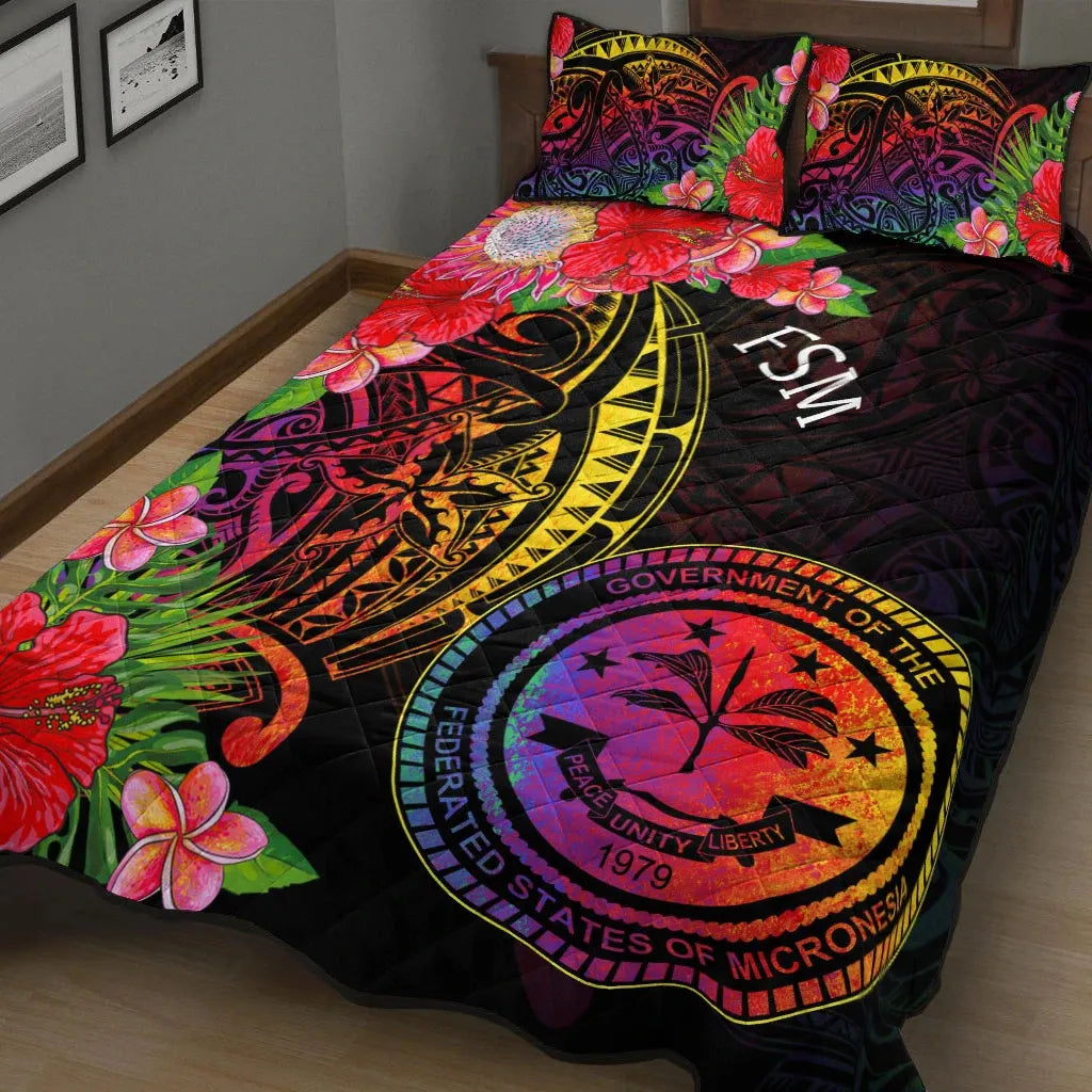 Federated States of Micronesia Quilt Bed Set - Tropical Hippie Style