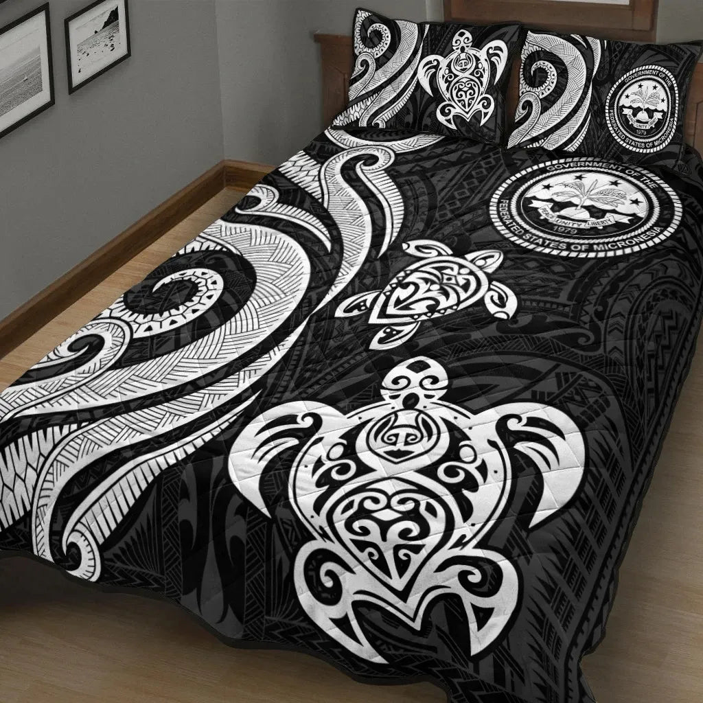 Federated States of Micronesia Quilt Bed Set - White Tentacle Turtle
