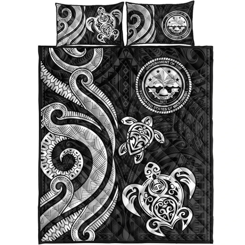 Federated States of Micronesia Quilt Bed Set - White Tentacle Turtle