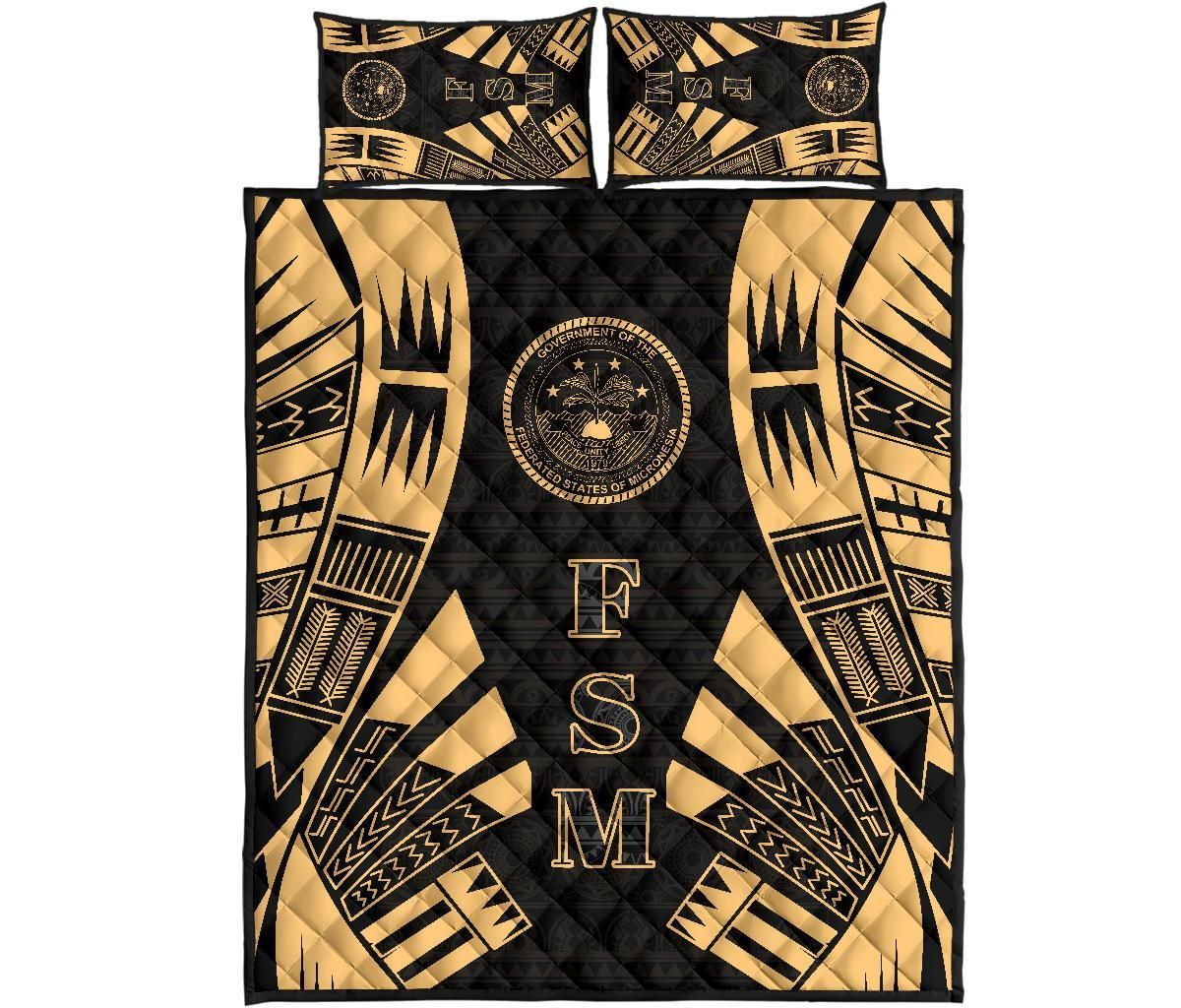 Federated States of Micronesia Quilt Bed Set - Federated States of Micronesia Seal Polynesian Yellow Tattoo Style