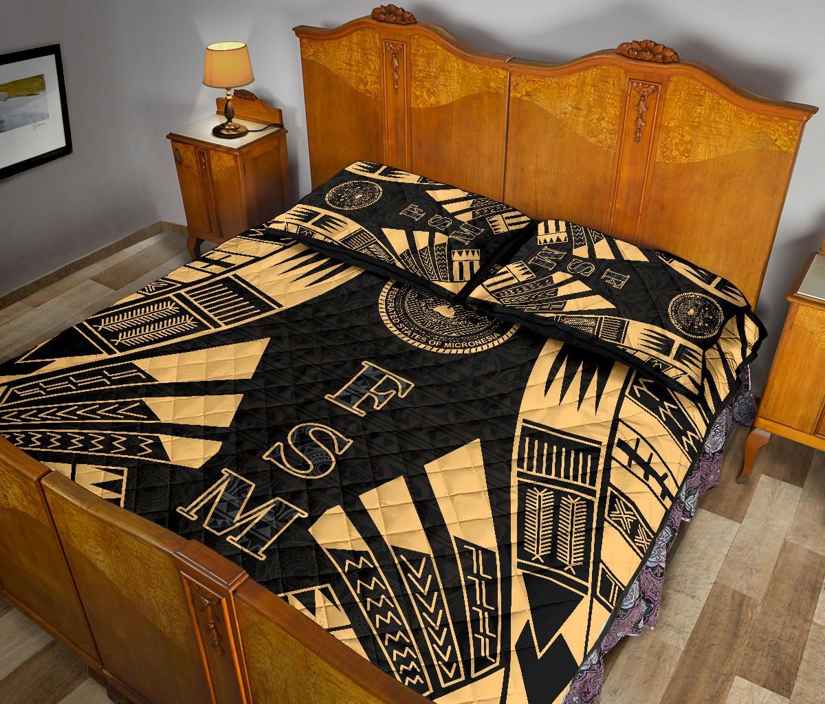Federated States of Micronesia Quilt Bed Set - Federated States of Micronesia Seal Polynesian Yellow Tattoo Style
