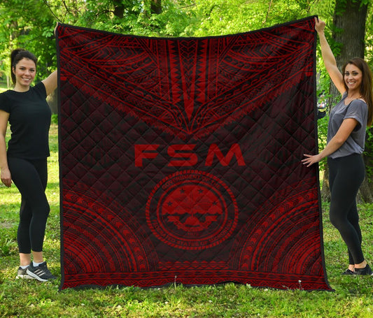 Federated States Of Micronesia Premium Quilt - FSM Seal Polynesian Chief Red Version