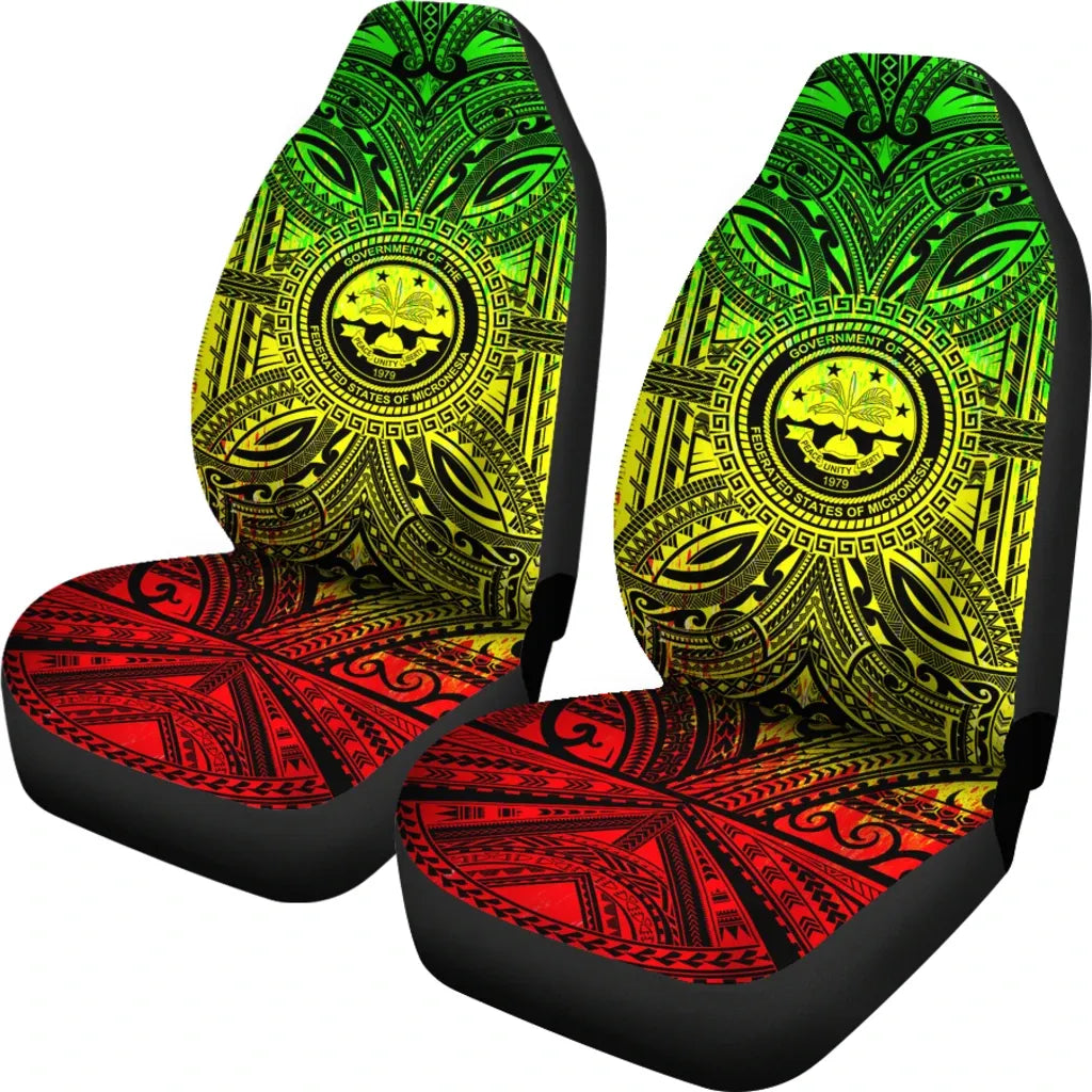 Federated States of Micronesia Car Seat Cover - Federated States of Micronesia Coat Of Arms Polynesian Reggae Style