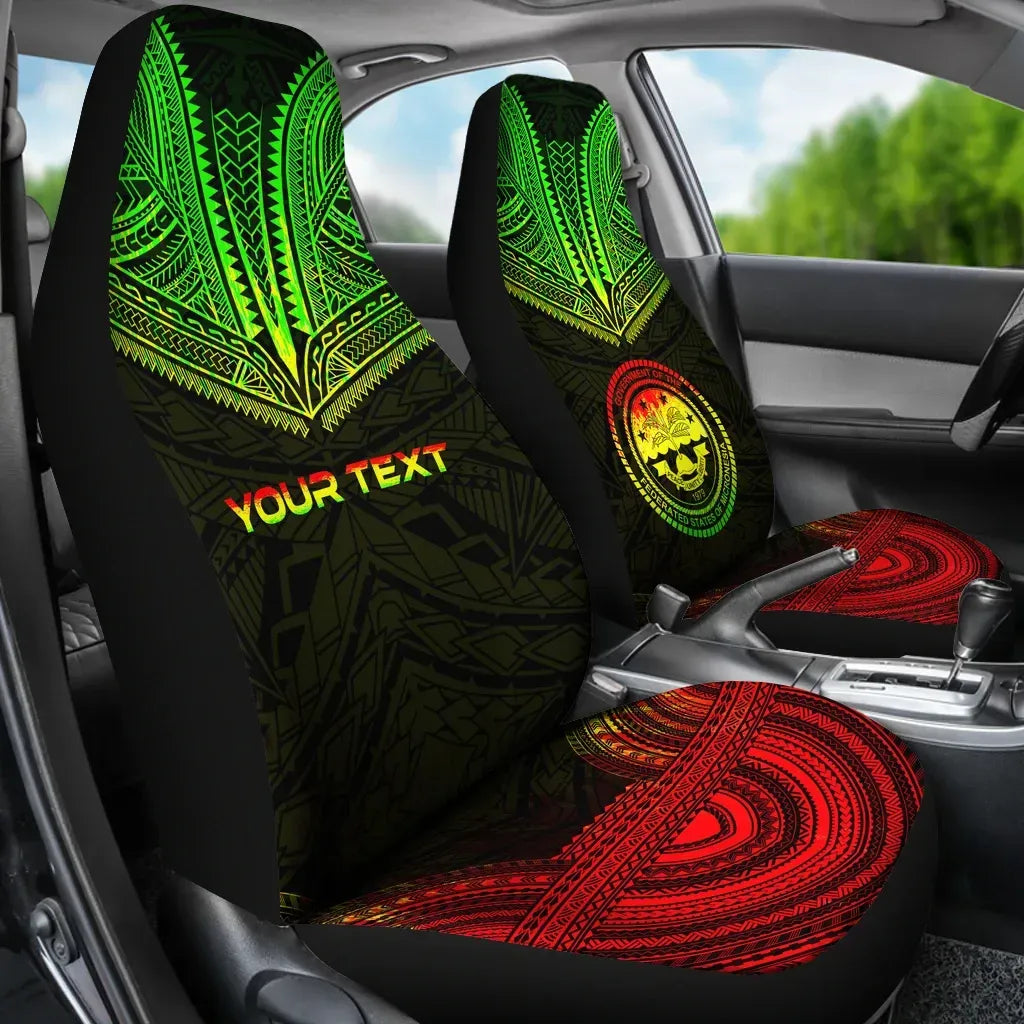 Federated States of Micronesia Custom Personalised Car Seat Cover - FSM Seal Polynesian Chief Tattoo Reggae Version