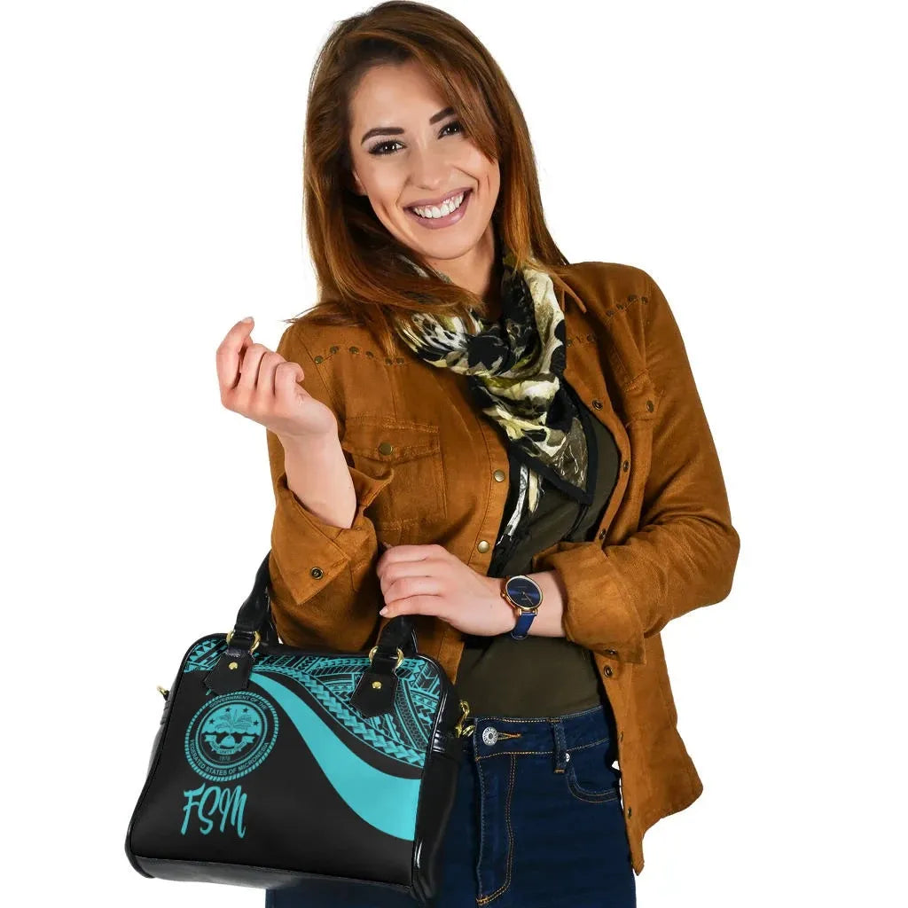 Federated States Of Micronesia Shoulder Handbag - Turquoise Polynesian Tentacle Tribal Pattern