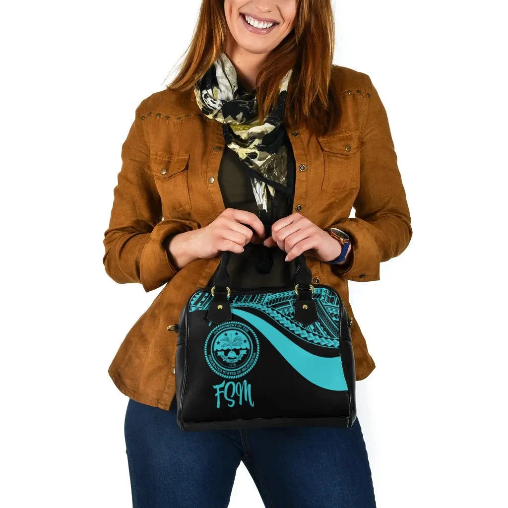 Federated States Of Micronesia Shoulder Handbag - Turquoise Polynesian Tentacle Tribal Pattern