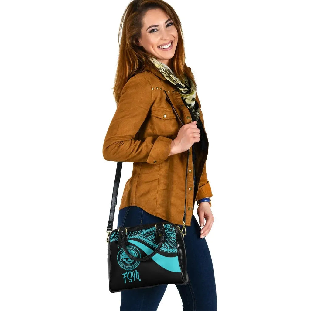 Federated States Of Micronesia Shoulder Handbag - Turquoise Polynesian Tentacle Tribal Pattern