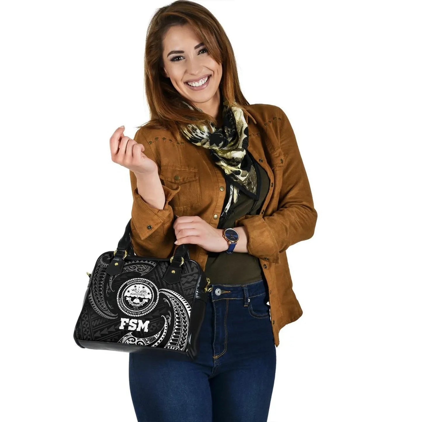 Federated States Of Micronesia Shoulder Handbag - White Tribal Wave