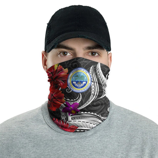 Federated States of Micronesia Neck Gaiter Tropical Flower with Polynesian Pattern
